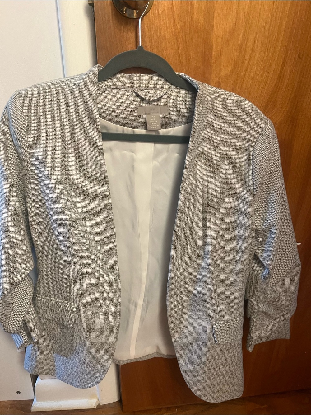 H&M Light Gray Textured Open Blazer Jacket